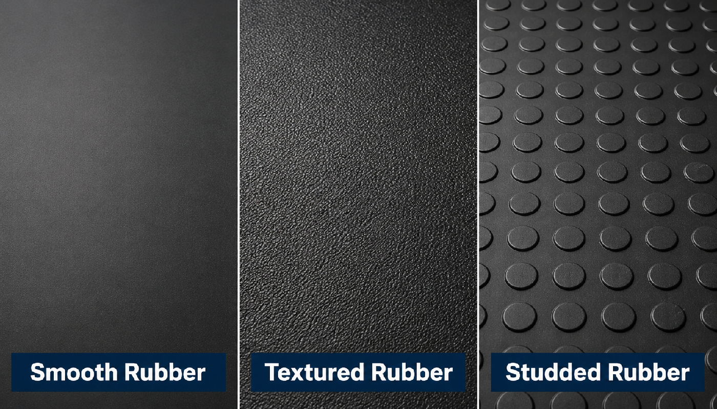 Comparison of smooth textured and studded commercial rubber floor surfaces