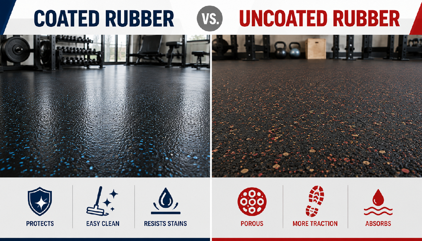 Commercial facility comparison of coated and uncoated rubber flooring