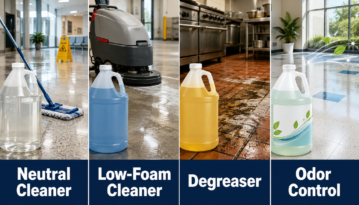 Neutral cleaner low foam cleaner degreaser and odor control cleaner comparison