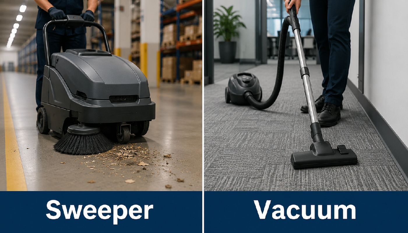Floor sweeper compared with commercial vacuum
