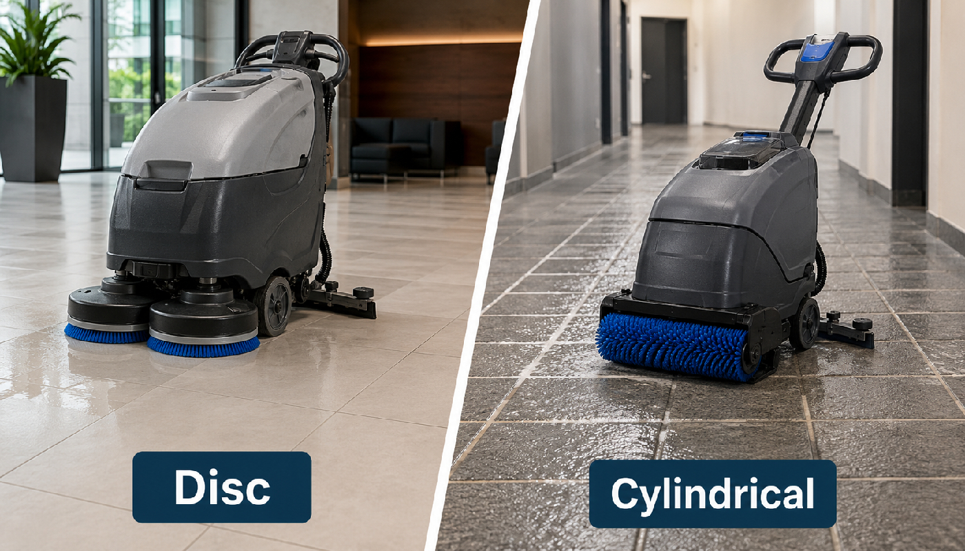 Disc versus cylindrical auto scrubber comparison for commercial tile and grout floors